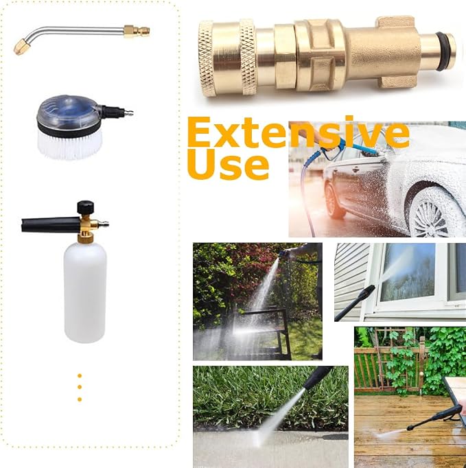 Brass Pressure Washer Gun Adapter,Electric Power Washer Accessory Part,1/4"Quick Connector,5 Nozzle Tips,Compatible with Bosch Portland, Ryobi, Greenworks, Husky,Short Replacement Wand for Foam Cannon