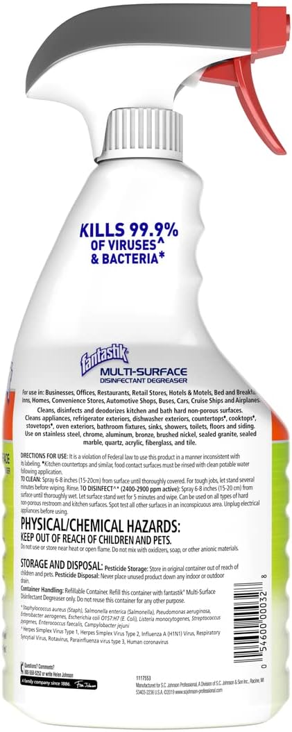 SC Johnson Professional Fantastik Disinfectant Multi-Surface Cleaner Spray Bottle 8, Ounce (Pack of 8), Fresh, 32 Fl Oz