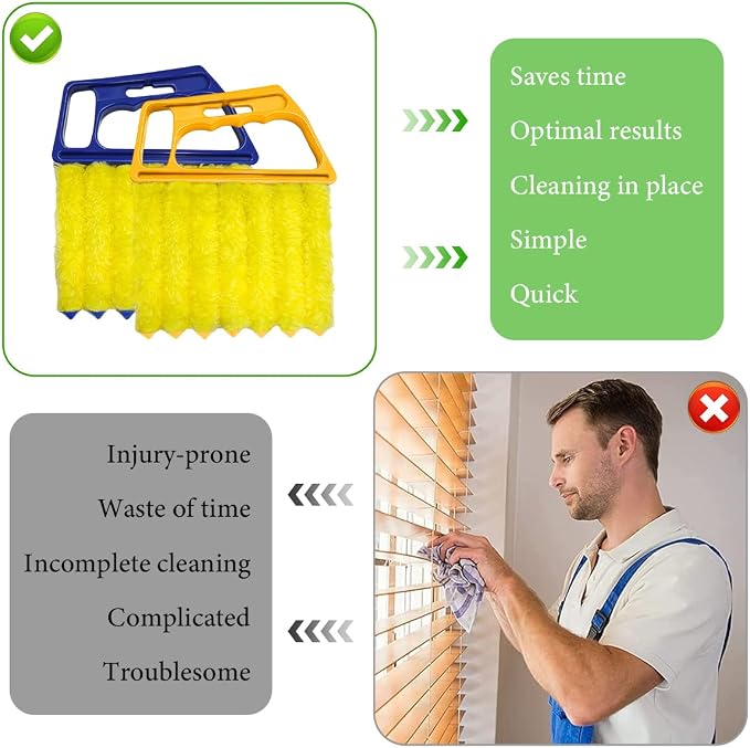 DXNQ 2 PCS Blind Cleaner Duster Tool, Window Venetian Hand-held 7 Finger Dusting Cleaner Brush, Blinds Cleaning Brush Tool for Window Shutters Air Conditioner, Car Accessories (Blue+Yellow)