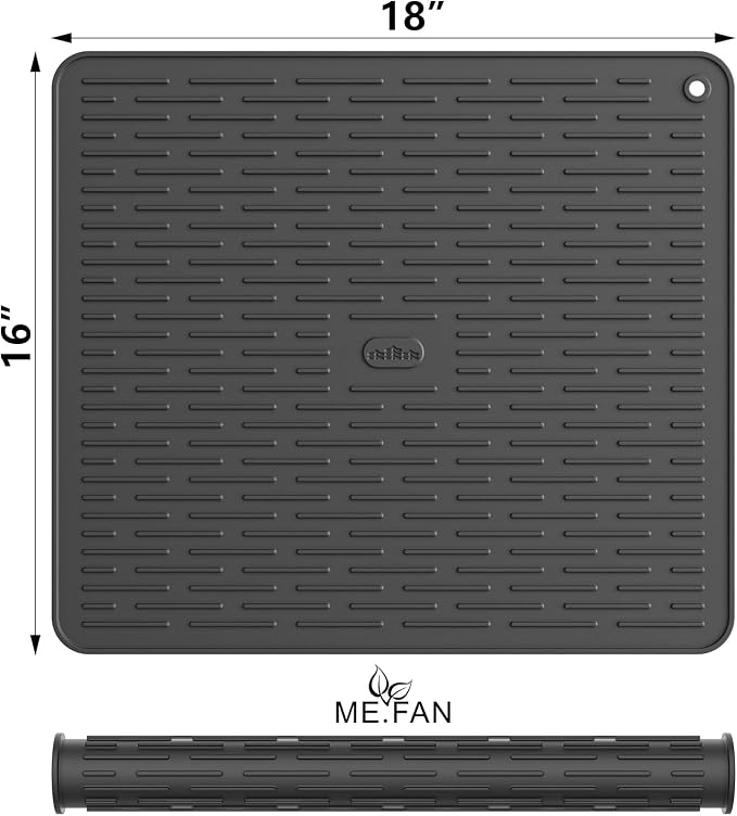 ME.FAN Silicone Dish Drying Mat for Kitchen Counter, Dish Drying Pad for Sink, Refrigerator or Drawer, Countertop Protection Pad L - 18''×16'' - Black
