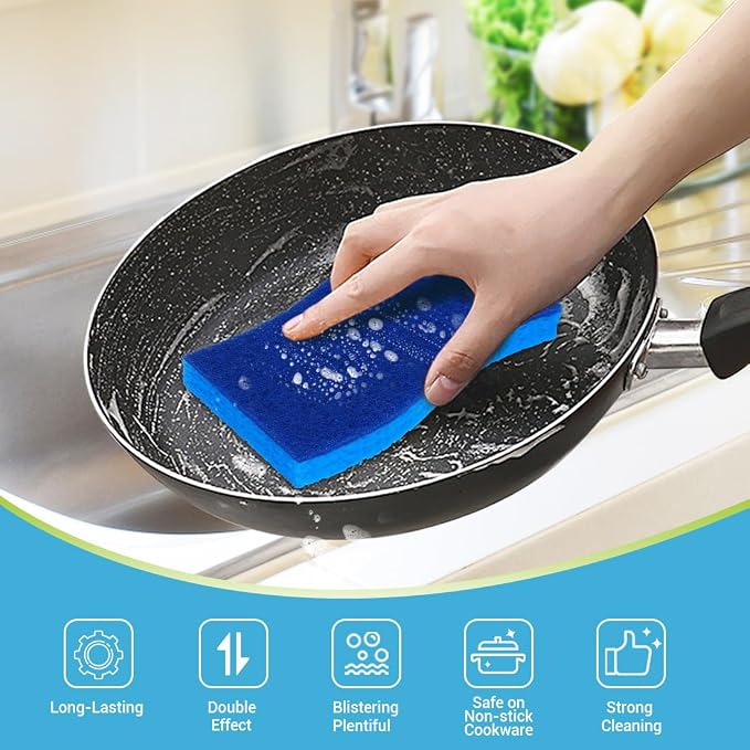 AIDEA XL Sponges Kitchen 6Count, Non-Scratch Scrub Sponges for Dishes | Extra Large Cleaning Sponges, Cleans Fast Without Scratching Safe for Non-Stick Cookware, Cleaning Power for Kitchen, House