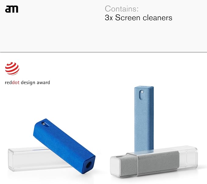 am Mist Screen Cleaner Spray with Microfiber Cloth – Alcohol-Free, Blue | Mist screen cleaner with integrated microfiber cloth for phones, tablets, laptops, TVs and car displays.