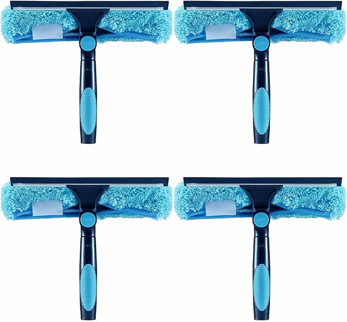 4pcs 11" Window Squeegee & Microfiber Scrubber 2-in-1 Cleaning Tool | Attachment Only