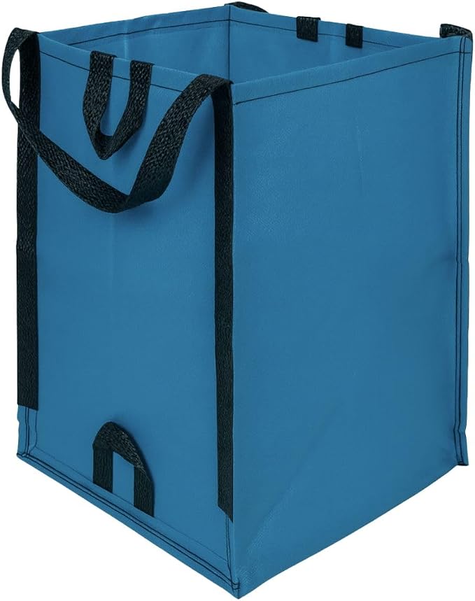 DURASACK Heavy Duty Home and Yard Bags 48-Gallon Reusable Self-Standing Lawn and Leaf Bags Garbage Can with Reinforced Handles, Ocean Blue, 3 Pack