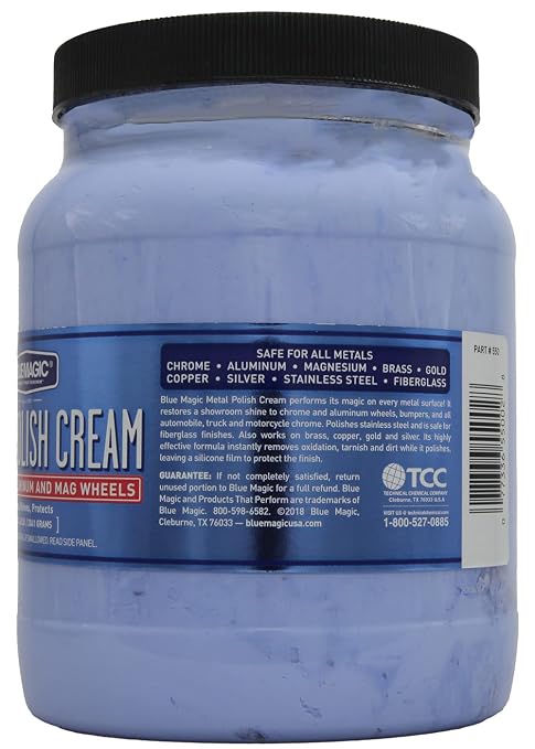 Blue Magic 550 Metal Polish Cream Non-Abrasive Tarnish and Oxidation Remover for Chrome, Aluminium, Brass, Copper, Sterling Silver and Stainless Steel, 72.oz., Pack of 1