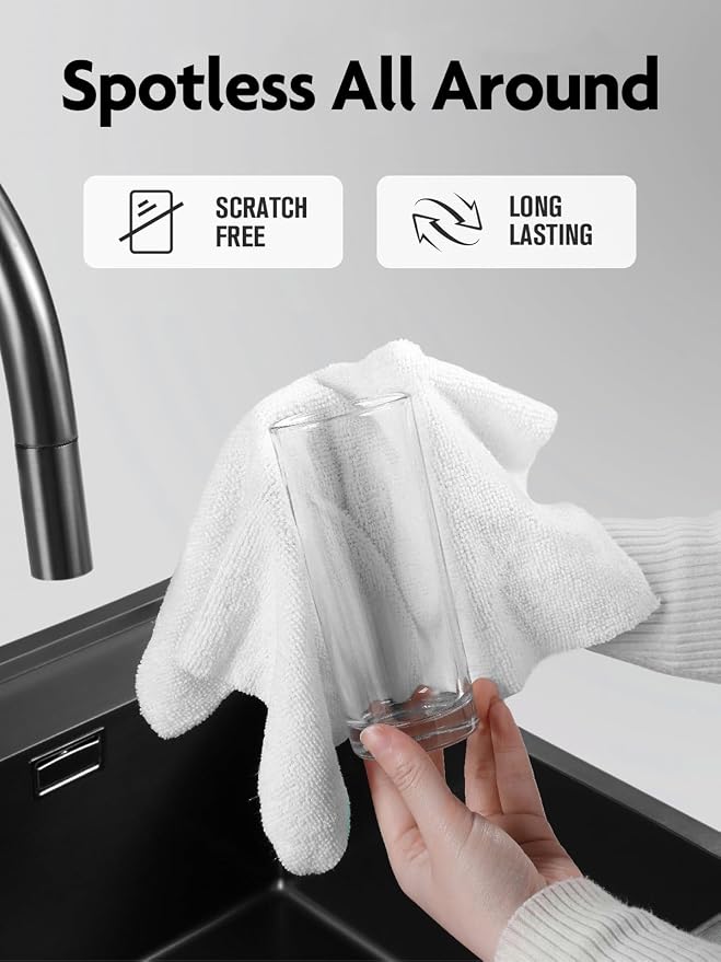 Fantasticlean Microfiber Cleaning Cloth Roll-60 Sheets,12"x12"(White, Blue) | Super Absorbent, Lint-free, Tear-away Microfiber Towel Roll, for All-Purpose Cleaning, Reusable Alternative to Paper Towels