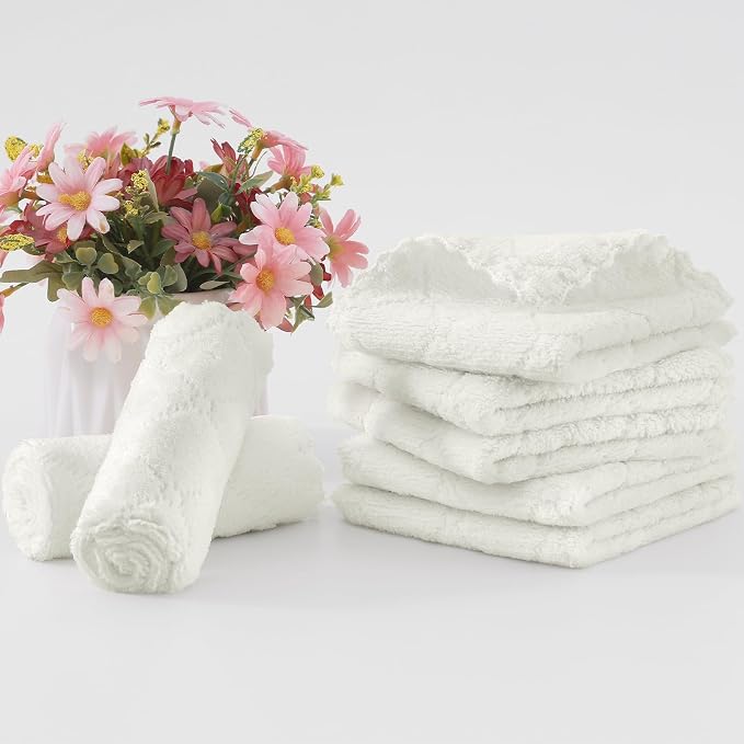 Homaxy 24 Pack Kitchen Dish Cloths (10 x 10 Inches, White), Super Soft and Absorbent Coral Velvet Dish Towels, Nonstick Oil Fast Drying Microfiber Cleaning Cloth, No Lint Household Dishcloths