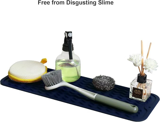 ZLR Small Dish Drying Mat (6" x 17" / 153 x 433mm) - Narrow Silicone Drainer for Kitchen Counter, Apartment & RV - Compact Sponge Holder & Sink Caddy Tray, Non-Slip Food-Grade Silicone (Midnight Blue)