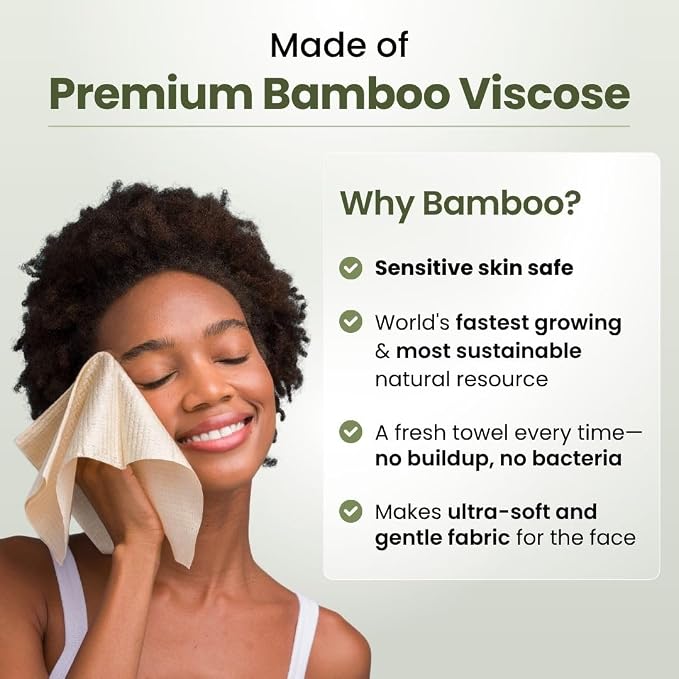Clean Skin Club Bamboo Viscose Clean Towels® XL 100% USDA Biobased Face Towel, Disposable Face Towelette, Makeup Remover Dry Wipes, Ultra Soft, 50 Ct, 2 Pack