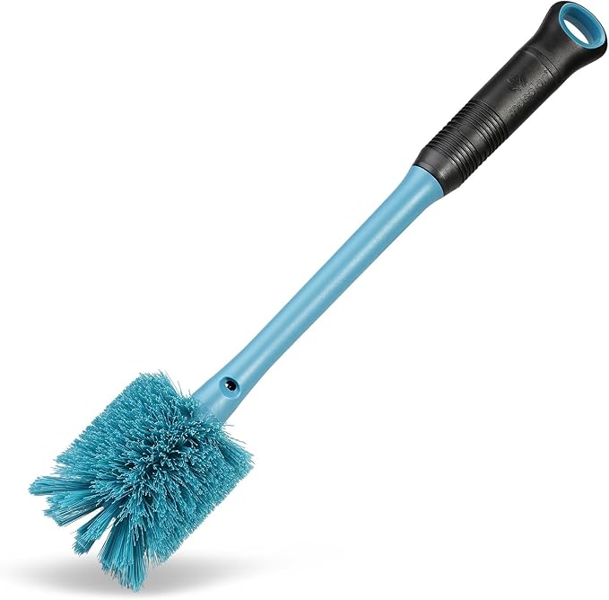 MOSOLAN 2-in-1 Water Bottle Brush and Straw Cleaner Brush, Long Handle Scrub Brush with Replaceable Head for Water Bottles, Glasswares, Mugs, Flasks, Tumblers and Kitchen Sink, Smokey Blue, 1 Pack