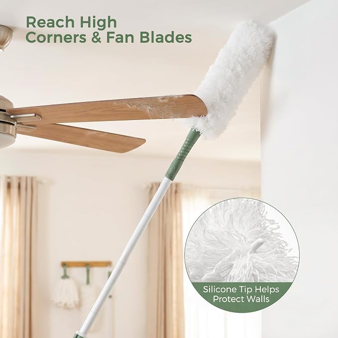 DEANIC High Reach Cleaning Kit with Extendable Handle, 4-in-1 Microfiber Duster, Window Squeegee and Strip Mop Set for Ceiling Fans, Blinds, Windows and Home Cleaning