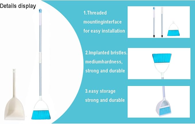 Mini Broom with Dustpan for Kids,Little Housekeeping Helper Set (White+Sky Blue)