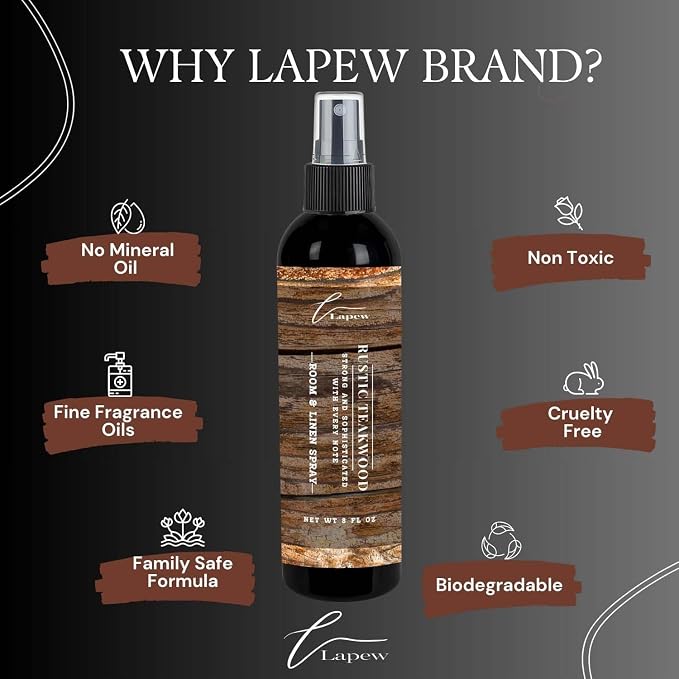 Lapew Room & Linen Spray | Fragrance Mist for Home, Car & Office | Fabric & Air Freshener | Neutralizing Mist | Made in USA | Rustic Teakwood