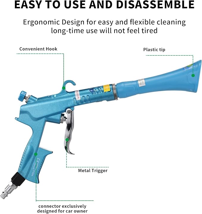 GOCCIDA Tornado Dry Car Cleaning Gun Interior Dryer Air Blow Gun | Vortex Air Cleaning Gun,Pro Auto Detailing Tool for Deep Cleaning Interiors & Exteriors Uses Air Compressor Blue