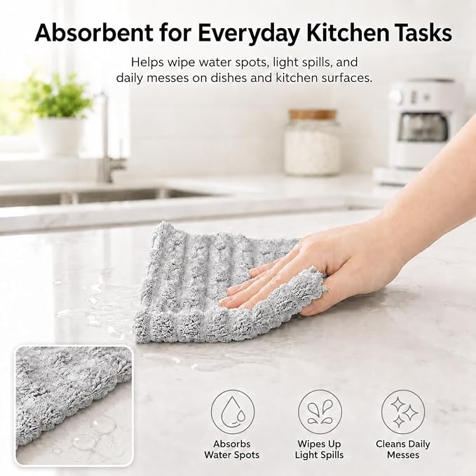 kimteny Microfiber Dish Cloths for Kitchen, 12 Pack 12 x 12 Inch Coral Velvet Kitchen Cleaning Cloths, Absorbent Reusable Non-Scratch Dish Rags for Dishes, Countertops & Sink
