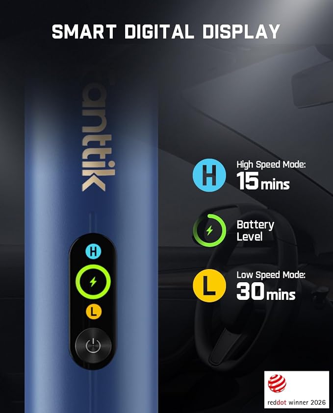 Fanttik Slim V10 APEX Cordless Car Vacuum, 4-in-1 Portable Mini Handheld Vac, 19kPa Suction Power, Upgraded Smart Digital Display, 2 Suction Modes for Small Jobs, Car, Office Desk, Keyboards (Blue)