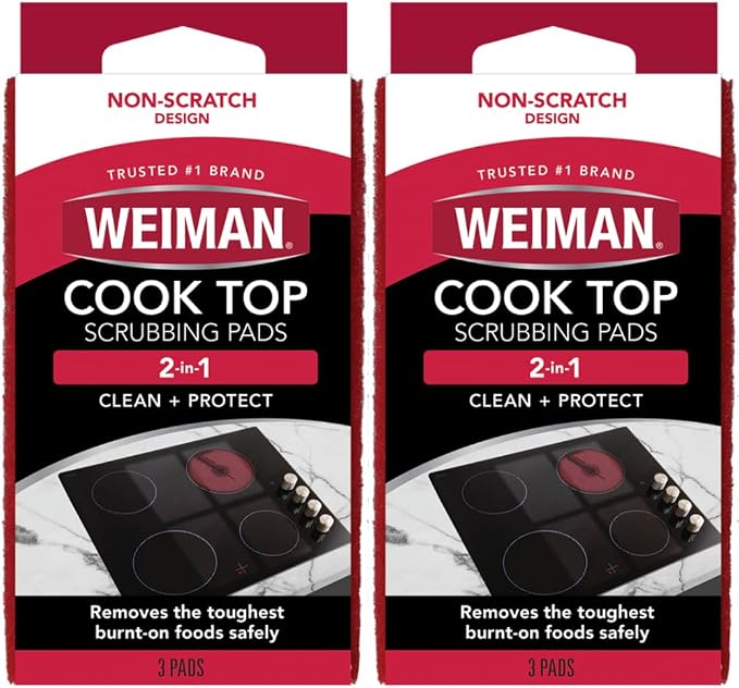 Weiman Cook Top Scrubbing Pads, 3 Count, 2 Pack Cuts Through the Toughest Stains - Scrubbing Pads Carefully Wipe Away Residue