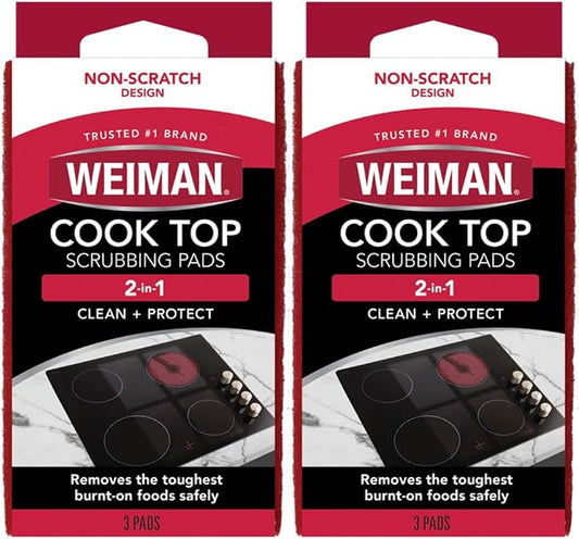 Weiman Cook Top Scrubbing Pads, 3 Count, 2 Pack Cuts Through the Toughest Stains - Scrubbing Pads Carefully Wipe Away Residue