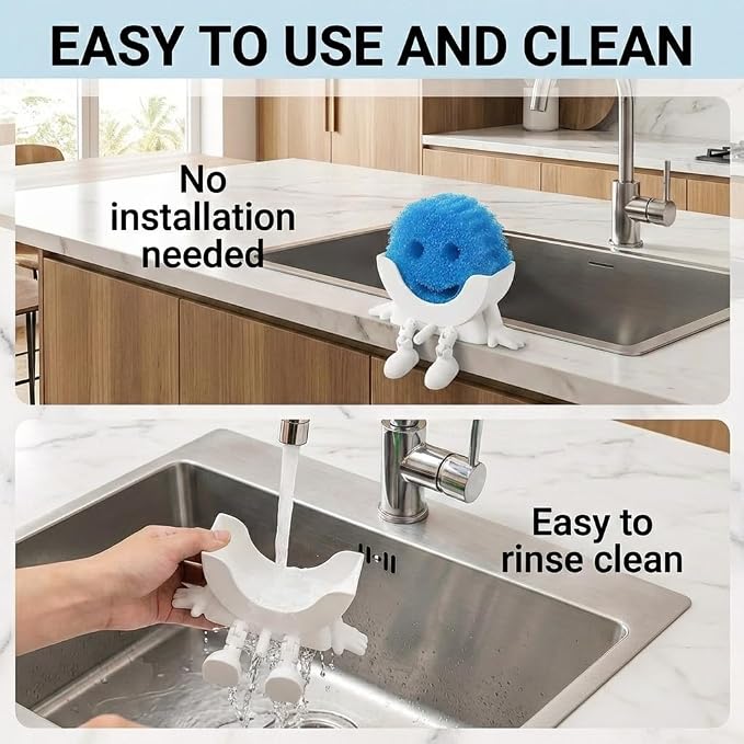 Creative Drainage Sponge Holder: Traceless Glue, 3D Printed Funny Kitchen Sink Holder, Keeps Sponge Dry – for Scrub Daddy (1, White)