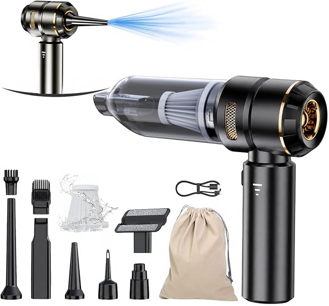 houscly Car Vacuum Cordless Mini Handhled 4-in-1 High Power Cleaner 20000Pa | Brushless motor-6000mAh-Rechargeable-Duster blower-Pet hair crumb cleaning for car sofa office desk- Ideal gifts for men