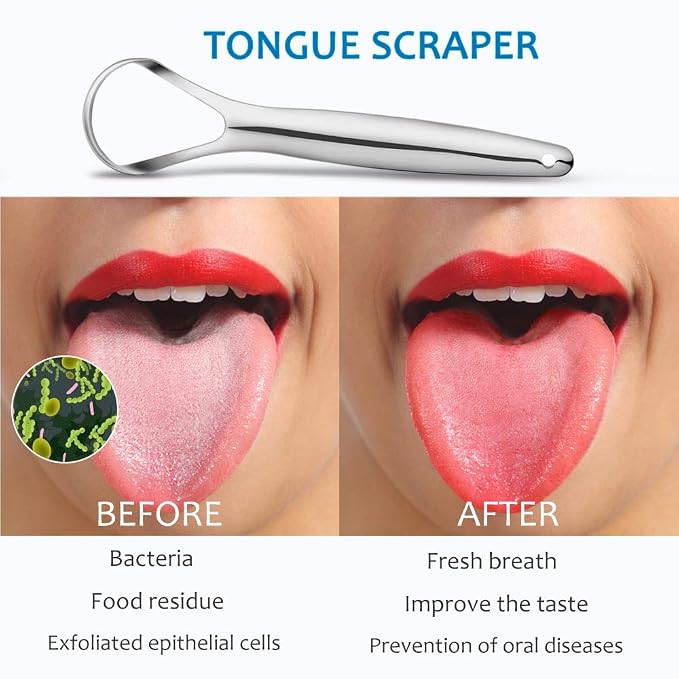 Cafhelp 2-Pack Tongue Scraper, 100% 304 Surgical Stainless Steel Tongue Cleaner for Both Adults and Kids, Professional Reduce Bad Breath Metal Tongue Scrapers, Help Your Oral Hygiene (with 2 cases)
