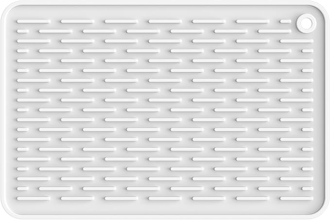 ME.FAN Silicone Dish Drying Mat for Kitchen Counter, Dish Drying Pad for Sink, Refrigerator or Drawer, Countertop Protection Pad S - 12'' x 8'' - White