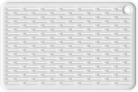 ME.FAN Silicone Dish Drying Mat for Kitchen Counter, Dish Drying Pad for Sink, Refrigerator or Drawer, Countertop Protection Pad S - 12'' x 8'' - White