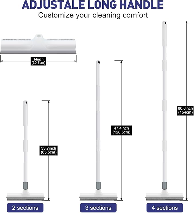 Yolaist 60 inch Long Handle Floor Scrub Brush, 2 in 1 Heavy Duty Hard Bristle Deck Scrubber & Squeegee for Tile, Wall, Concrete, Shower, Bathroom, Kitchen, Garage, Patio