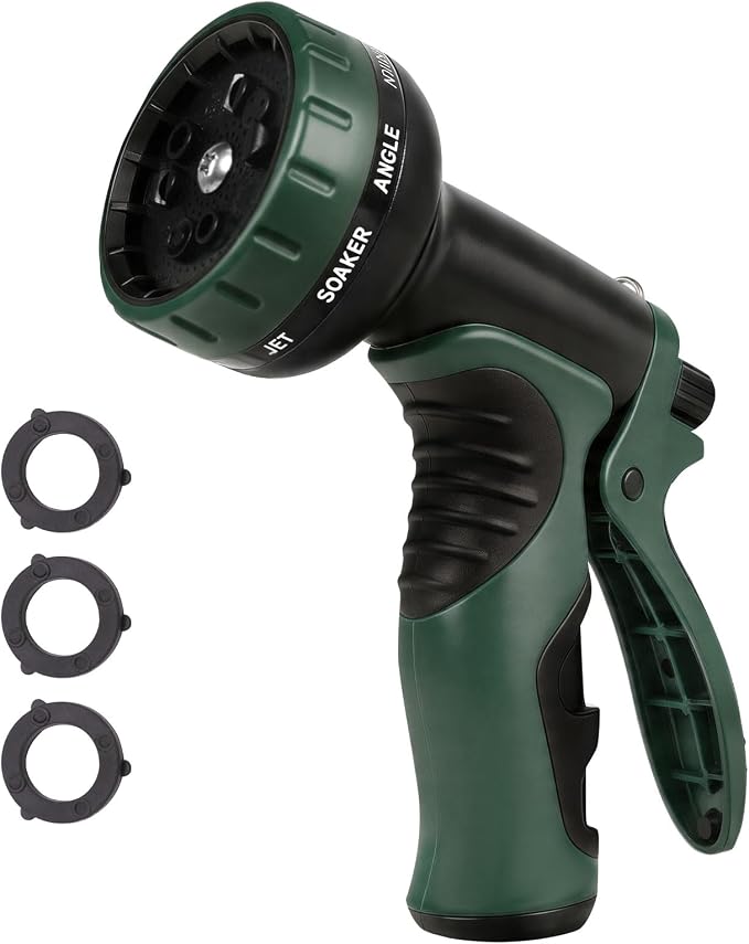 Besiter Garden Water Hose Nozzle, Water Spray Nozzle with 10 Spray Modes Suitable for Watering Plants, Iawns and Gardens, Car Washing, Cleaning, Showering Pets and Outdoor Fun, Green