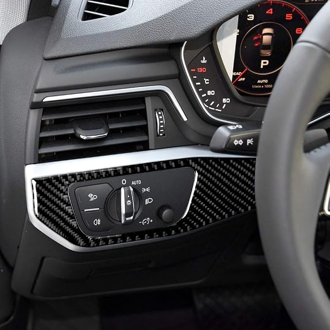 Real Carbon Fiber Trim for Audi Accessories | for B9 A4 S4 A5 S5 2020-2025 / RS5 2021-2025 Headlight Switch Panel Sticker Cover Interior Thick Overlay Decal - A
