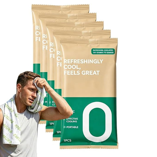 Disposable Cooling Wipes Instant Ice Towel (Dark Green, 5PCS) | Extra Large Size, Individually Wrapped, Moisture Activated, Hiking & Camping, Gym & Sports
