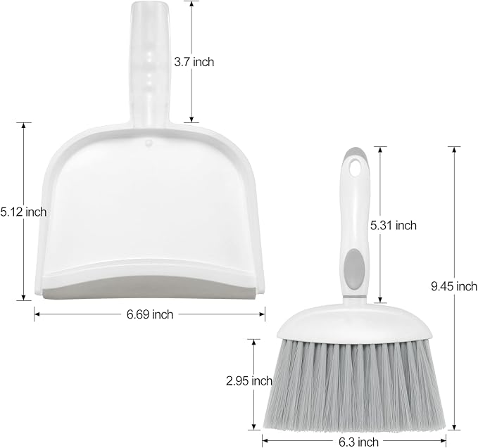 NACENA Small Dust Pan and Brush Set, Mini Broom and Dustpan Set, White&Gray | Small Hand Broom and Brush Combo Dust Pan with Teeth for Home Cleaning Drawers Desktop Sofas and Outdoor