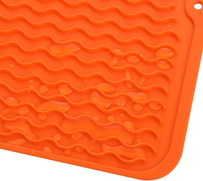 MicoYang Silicone Dish Drying Mat for Multiple Usage,Easy clean,Eco-friendly,Heat-resistant Silicone Mat for Kitchen Counter or Sink,Refrigerator or Drawer liner Orange M 12 inches x 12 inches