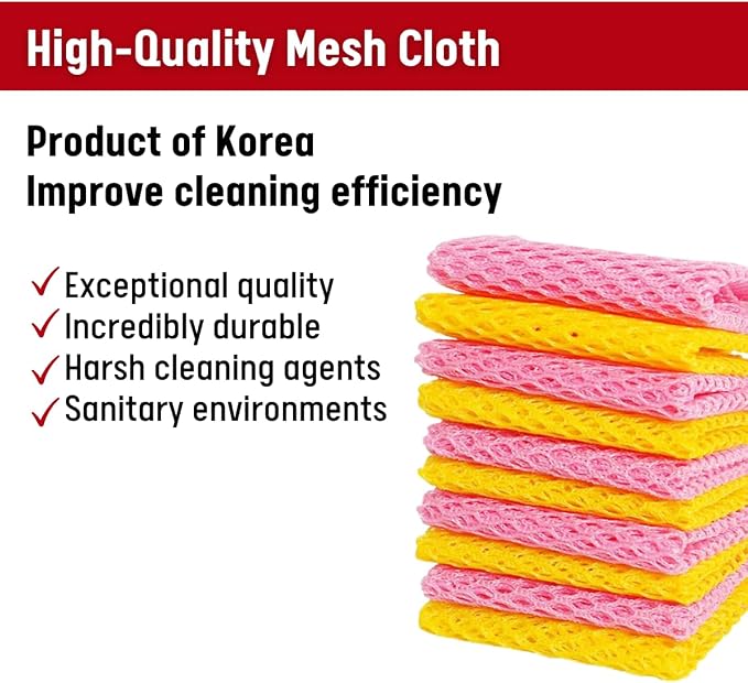 Unha's Mesh Dish Scrubber Cloths, 10 Pack, Product of Korea | quick dry polyester mesh dish scrubbers, reusable dish cloths, non-scratch, pots pans sink cleaning