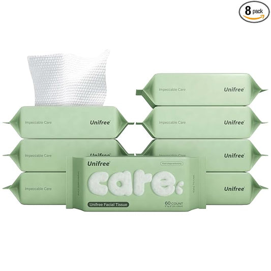 Unifree Facial Tissues I Dry Wipes I Makeup Remover, 8-pack Value Pack, 480 Count