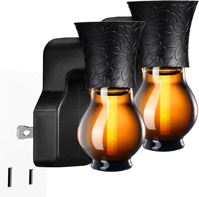 2-Set Blank Plug-in Air Freshener Polarized Wall Plug Oil Diffuser for DIY Characteristic Home Scent from Natural Essential Oil, EO+Water, Fragrance Refill (Warmer + Glass + Wick)