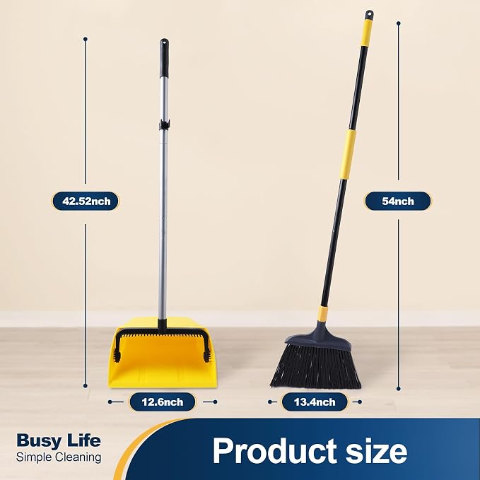 Yocada Commercial Broom and Dustpan Set with Comb Commercial Outdoor Indoor | for Courtyard Garage Lobby Mall Market Floor Home Kitchen Room Office Pet Hair Rubbish