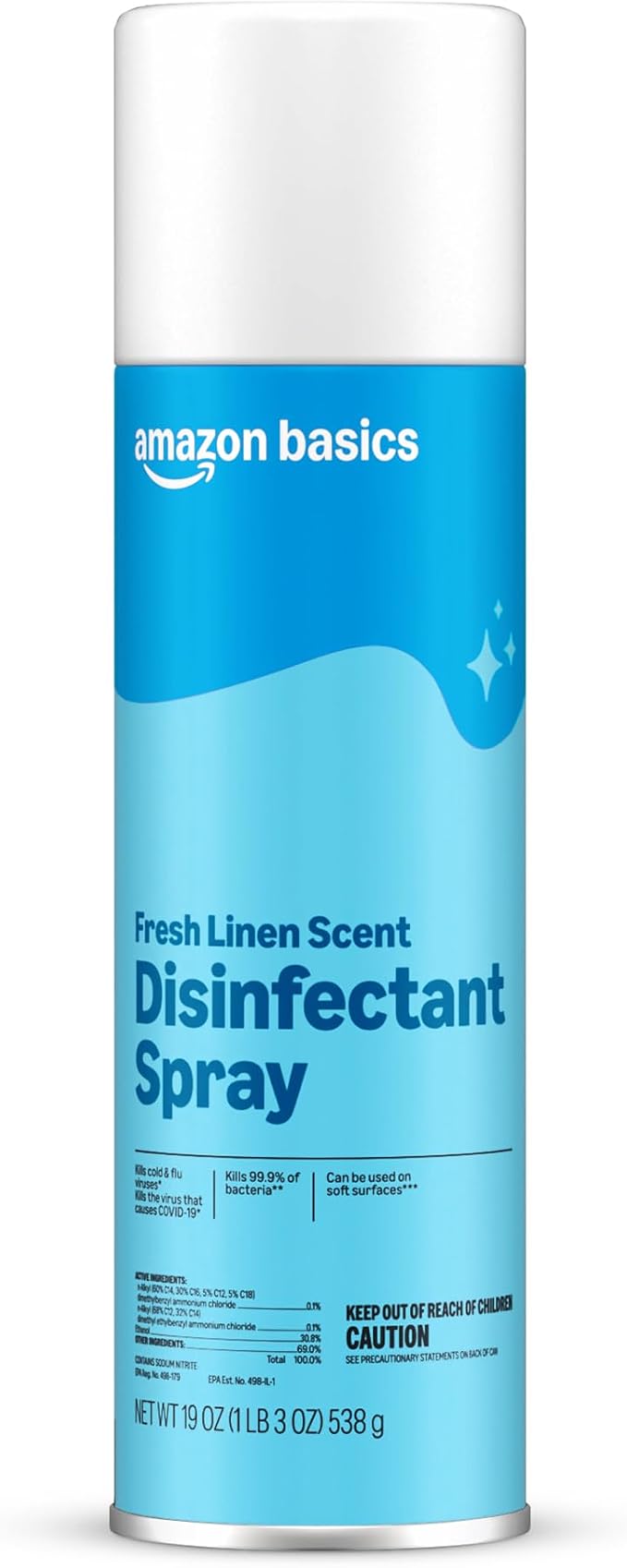 Amazon Basics Disinfectant Spray, Fresh Linen Scent, Kills 99.9% of Bacteria, 19 Oz, Pack of 6