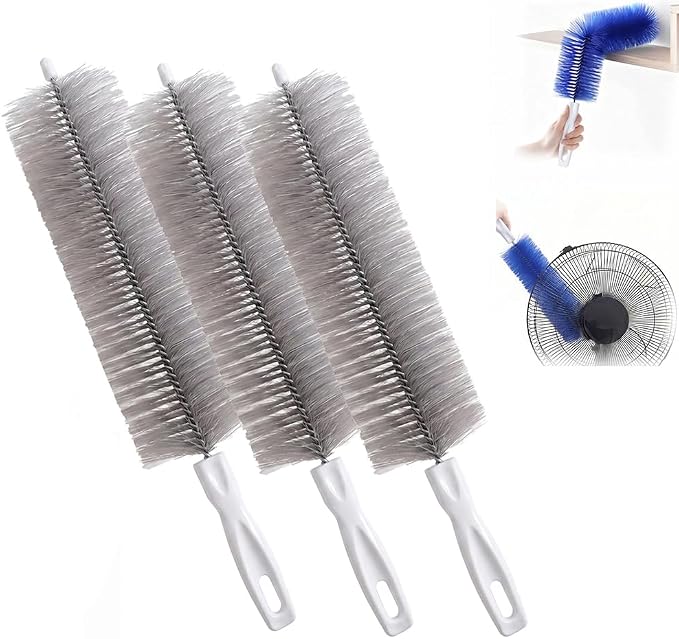 Fan Cleaning Brush, Bendable Microfiber Head, Microfiber Duster for Electric Fan and Blind, Reusable Dust Remover Washable ldeal for Electric Fans Air Conditioning, Home Car Vents, Curtain (Gray 3PCS)