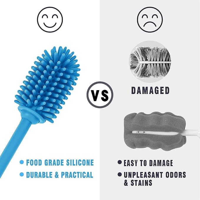 Silicone Bottle Cleaning Brush with Long Handle, Water Bottle Cleaner for Baby Bottles, Hydro Flask, Sports Bottle, Vase, Glassware, Perfect for Smaller Diameter Bottle Openings (Qty 1)