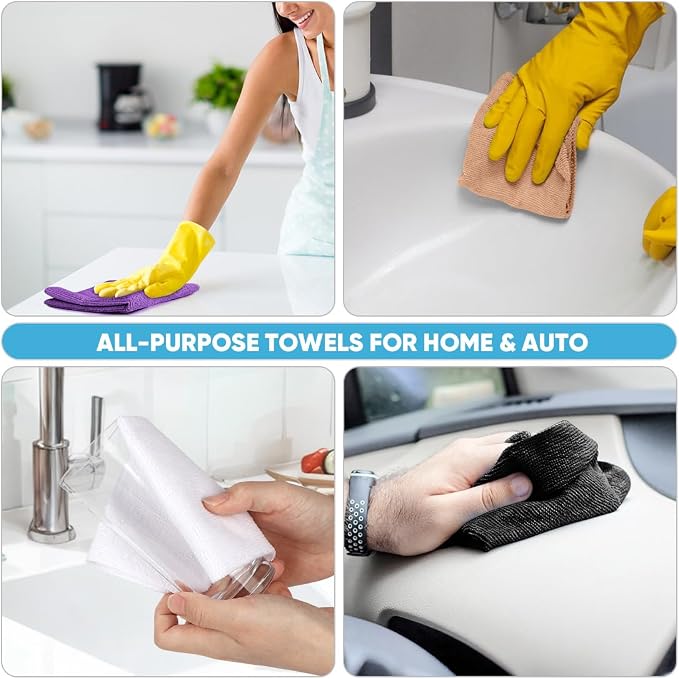 AIDEA Microfiber Cleaning Cloth Roll-50PK, Reusable Paper Towels 11.5×11.5" | Tear Away Cloth, Microfiber Towels for Cars, Lint Free Cleaning Rags for House, Kitchen, Window, Purple