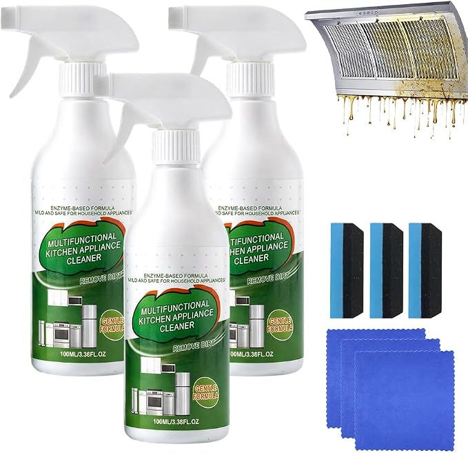 Multi-Purpose Enzyme Cleaner for Kitchen, 2026 Foam Cleaner Degreaser with Triple Enzyme Formula, PH Neutral Kitchen Appliance Cleaner for Stove Oven & Auto, Free Towel & Sponge (3set, 100ML)