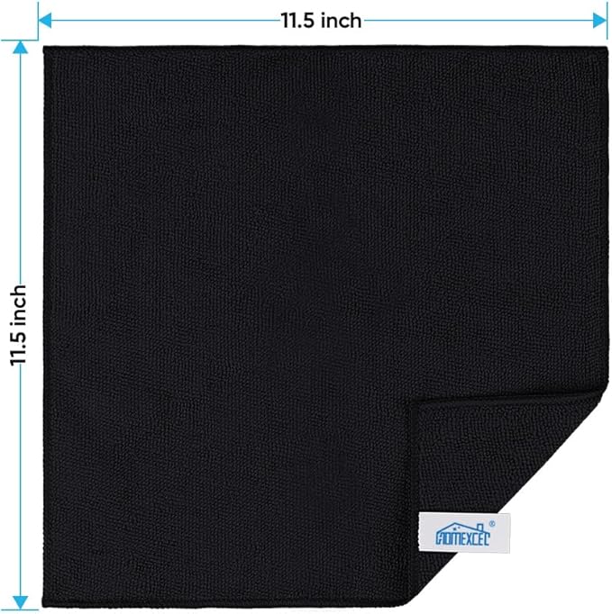 HOMEXCEL 24PK Microfiber Cleaning Cloth, Cleaning Rag for Home, 11.5x11.5in | Reusable, Lint Free, Scratch-Free and Highly Absorbent Towels for Kitchen, Window and Glass, Cars, Black