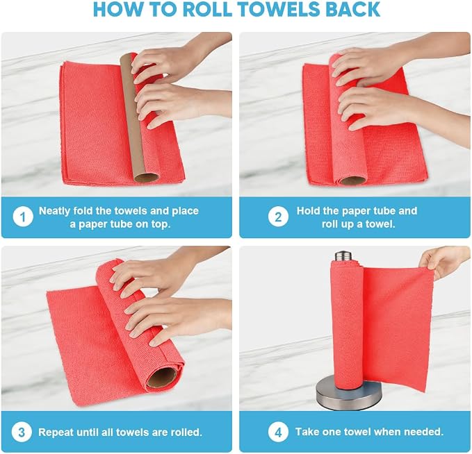 AIDEA Microfiber Cleaning Cloth Roll-55 Sheets, Red Cleaning Rags 11×9" | Microfiber Towels for Cars, Shop Towels Reusable Paper Towels for Automotive, Workshop, House, Kitchen, Cleaning Supplies
