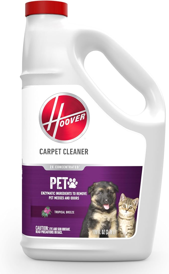 Hoover Pet Carpet Cleaner Solution, 128 Oz., Tropical Breeze Scent | Deep Cleaning Carpet Shampoo Solution, Eliminates Urine Stains and Odors, Pair with Hoover Carpet Cleaner Machine