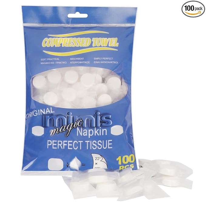 Classycoo Compressed Towel 100 PCS Mini Tablets Disposable Portable Face Towel Cotton Coin Tissue for Travel, Camping, Hiking, Sport, Home Hand Cloths&Other Outdoor Activities (Blue)