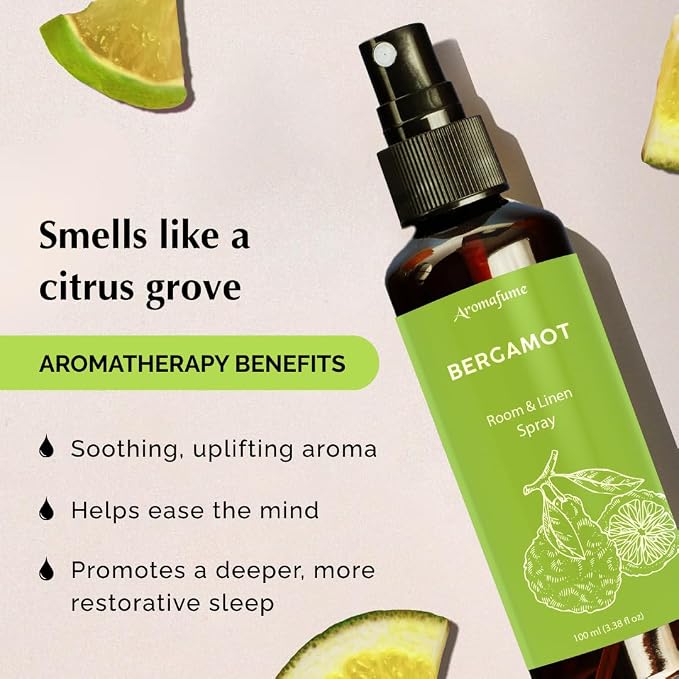 Bergamot Air Freshener Spray for Room, Linen & Pillow 100ml by Aromafume | Made with Pure Bergamot Essential Oil | Aromatherapy Spray to Uplift & Soothe | Mist for Bedding, Fabrics