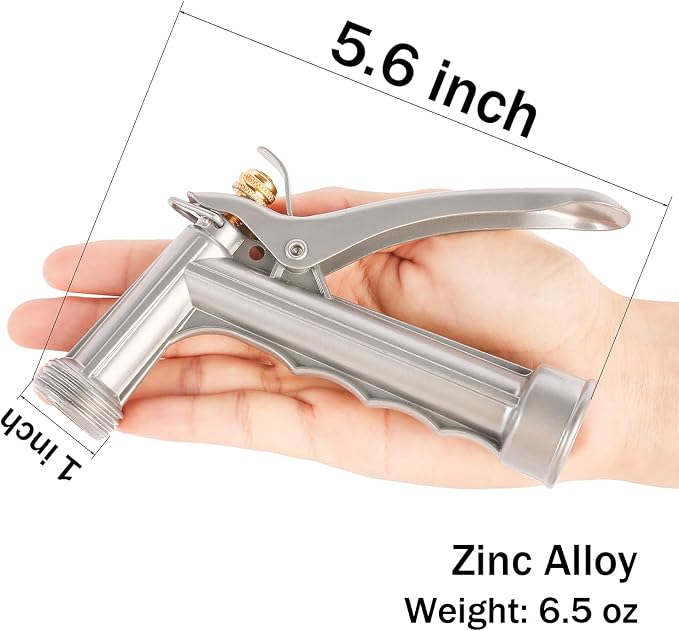 Garden Hose Nozzle, Water Hose Sprayer Nozzle with Threaded Front | Full Size Zinc Metal Pistol Grip High Pressure Nozzle, Adjustable Spray Water Flow for Watering, Washing, Cleaning (1 Pack)