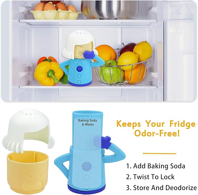 Angry Mom Microwave Cleaner and Chilly Mama Freezer Odor Absorber, 2 PCS Kitchen Gadget Tools Quickly Removes Stains and Odors (Steaming Mama and Fridge Mama)