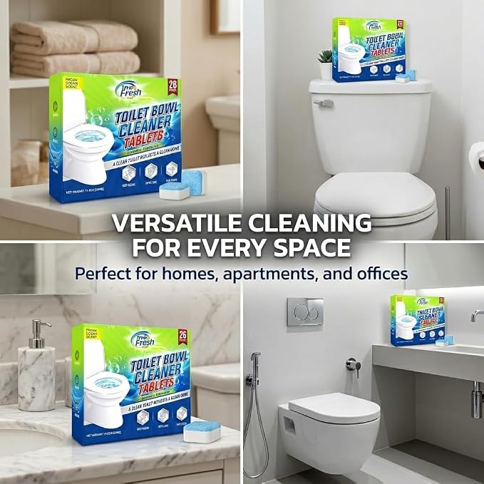 True Fresh Toilet Bowl Cleaner Tablets 26 Pack Deodorizer & Septic Safe Deep Cleaning, Odor Eliminator, Stain Remover for Long-Lasting Freshness Fresh Ocean Scent